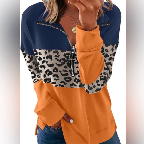 Women's Pull Over Animal Print Zip Sweatshirt Cheetah Leopard - Picture 1 of 6
